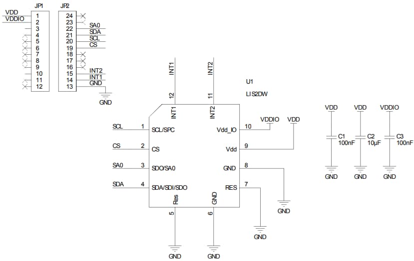 Schematic - STMicroelectronics STEVAL-MKI179V1 LIS2DW12 Adapter Board